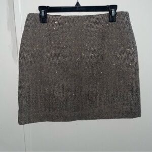 LOFT Grey & Black Herringbone Sequined Side Zipper Mini Skirt Women’s Size 8